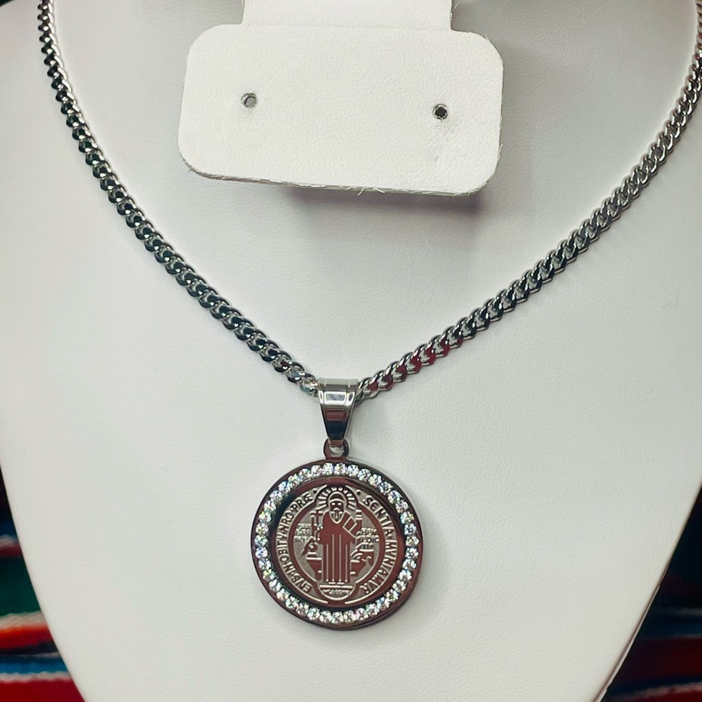 Silver Pendant Necklace with Crystal Accents